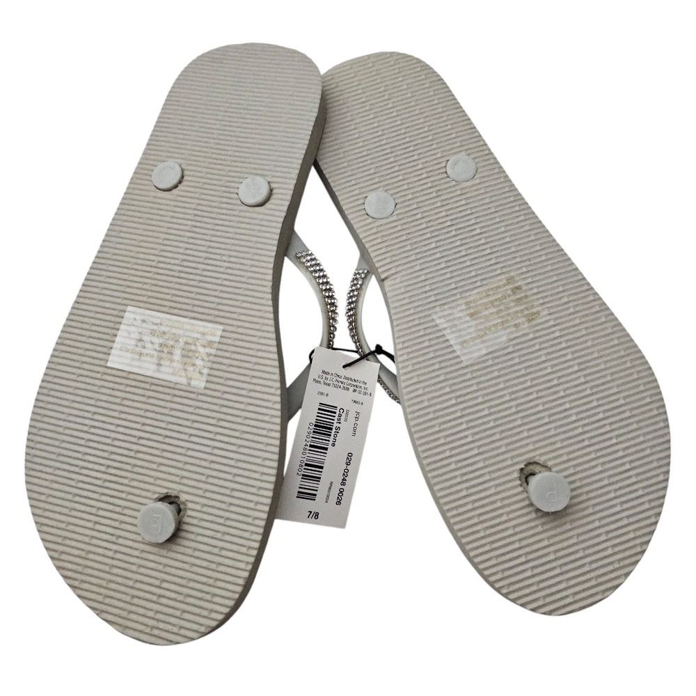 Beige Rhinestone Flip Flops - Picture 4 of 4